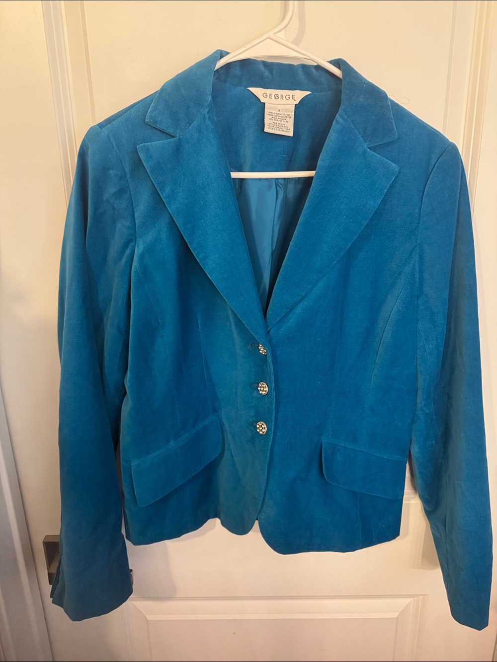 George Teal Blue Velvet-Effect Single-Breasted Blazer